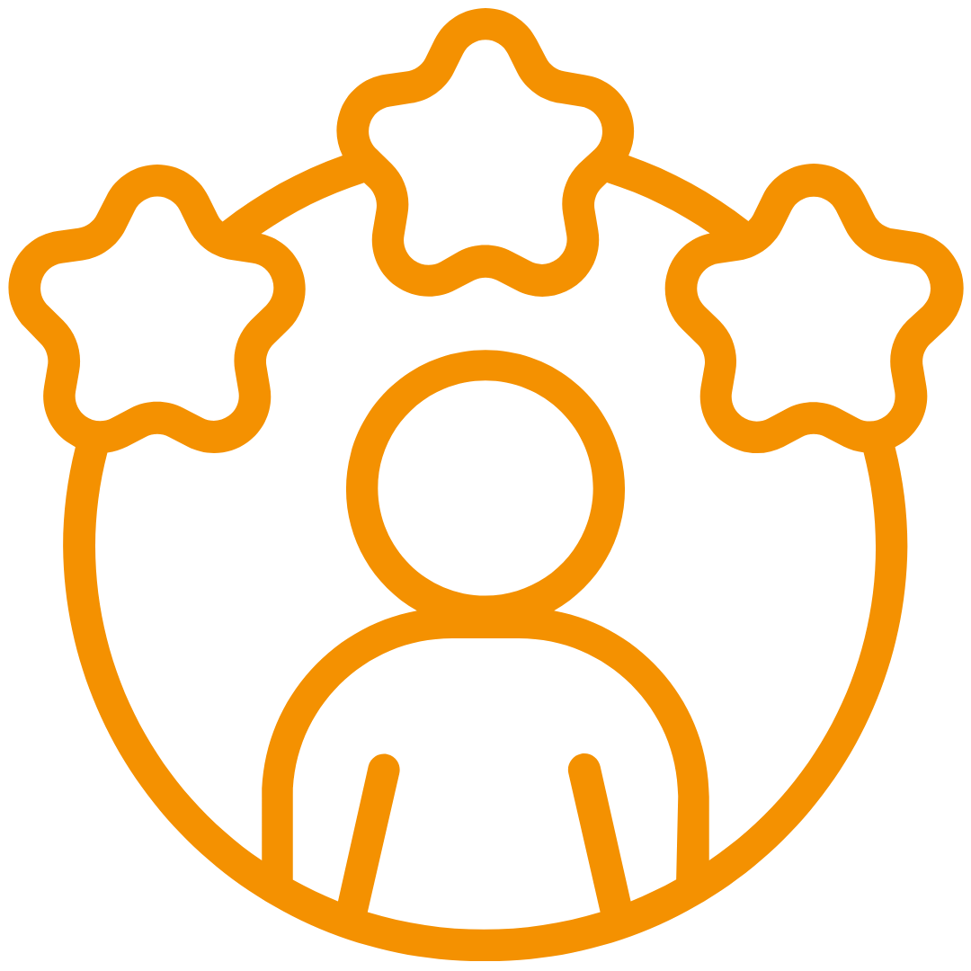 Icon einer Person mit drei Sternen darüber.
