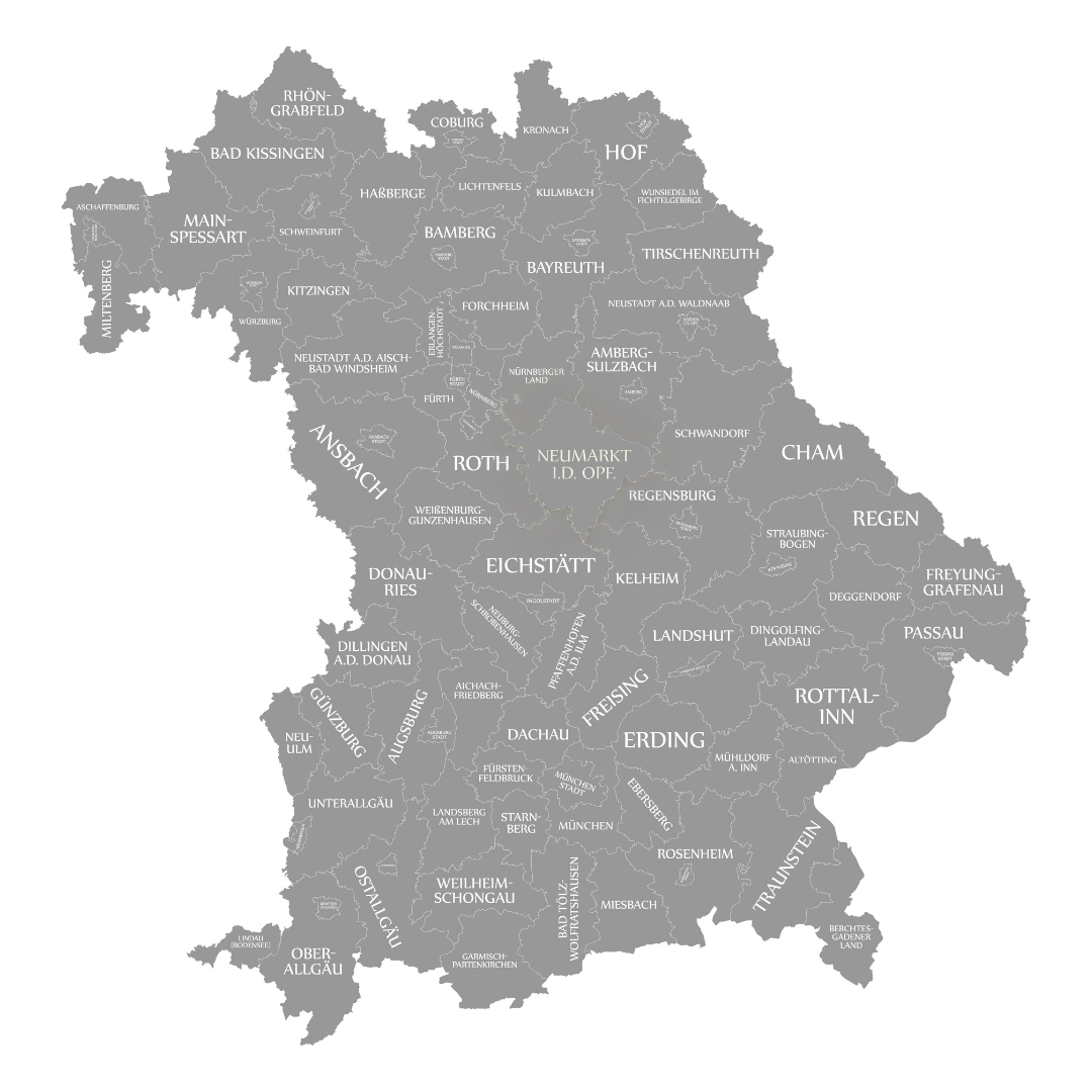 Landkarte der Oberpfalz mit den Einzugsgebieten von KS LandService.