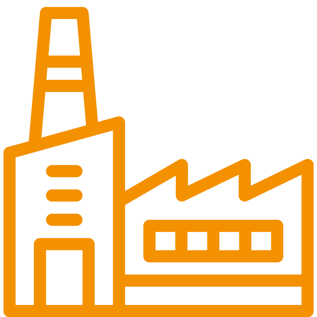 Oranges Icon von einem Industrie Gebäude.