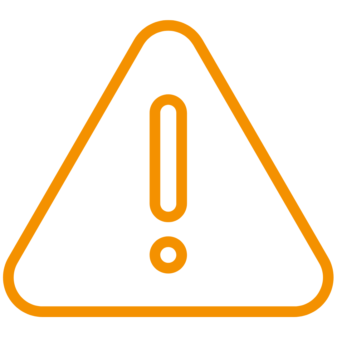Oranges Icon eines Dreiecks mit Ausrufezeichen in der Mitte.