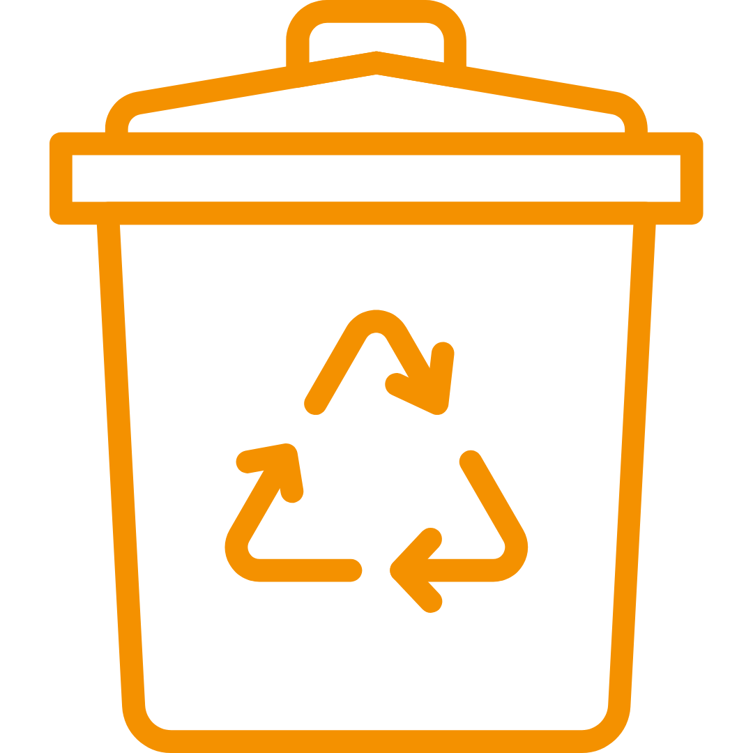 Oranges Icon eines Mülleimers zur Schnittgut Entsorgung.