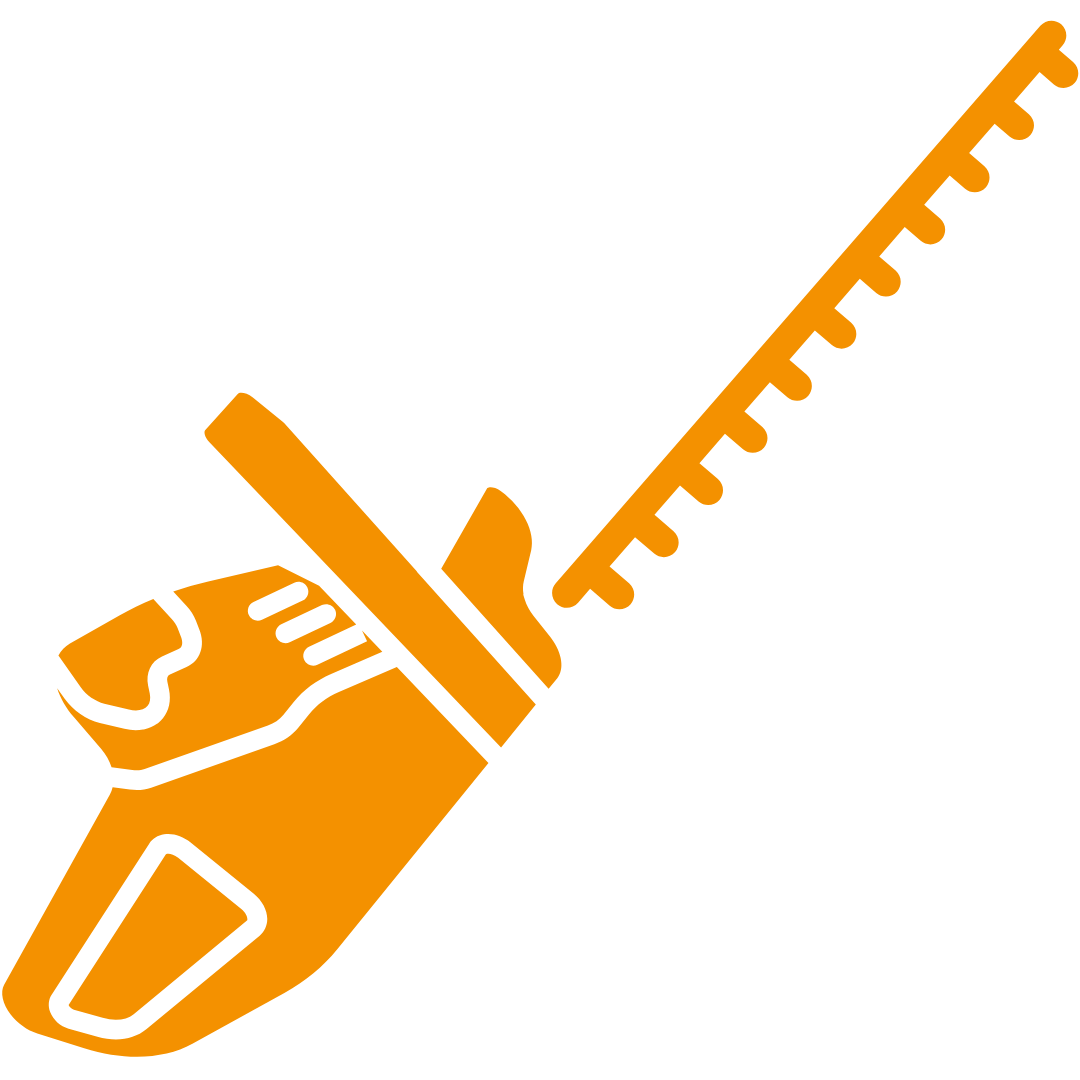 Oranges Icon einer Heckenschere.