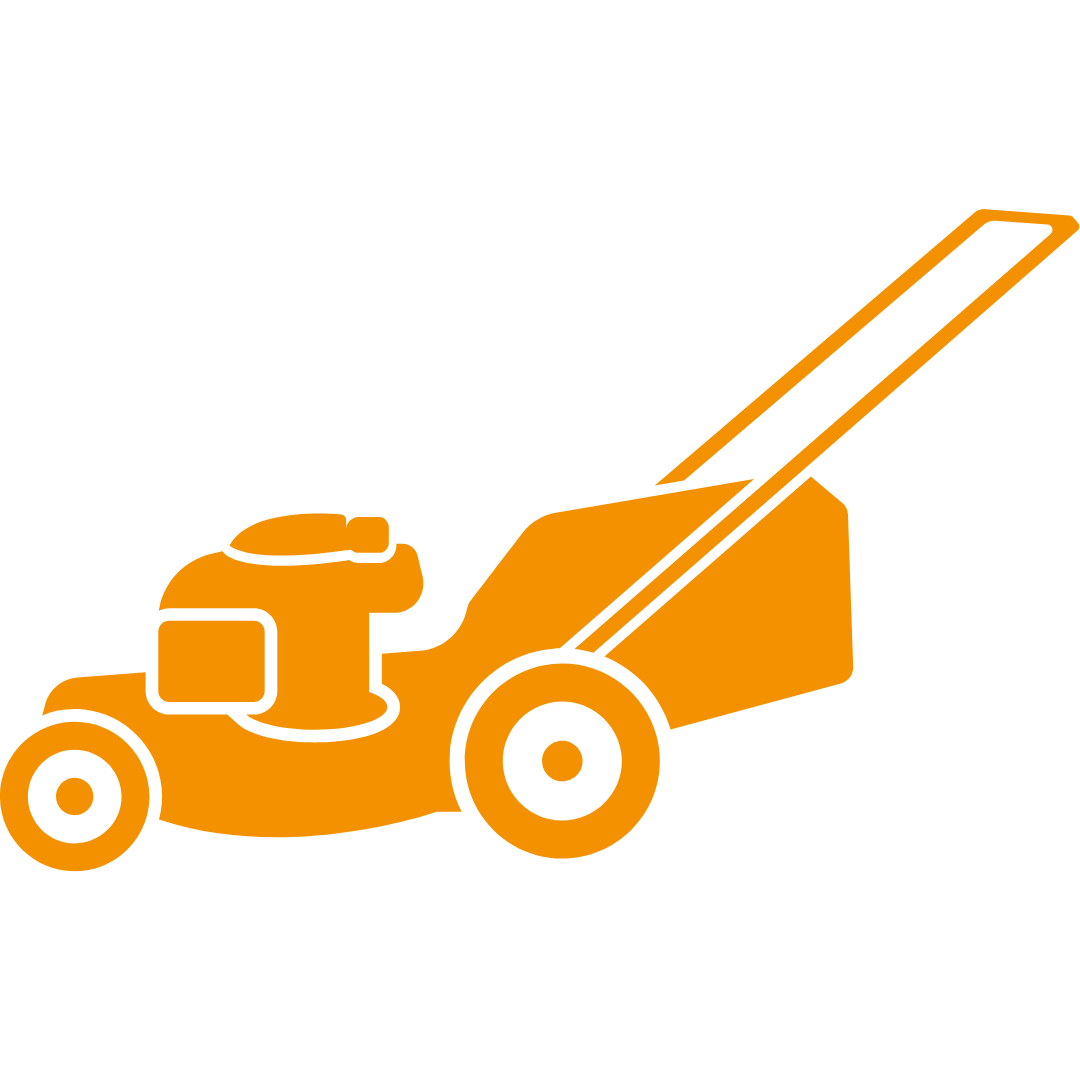 Oranges Icon eines Rasenmähers.